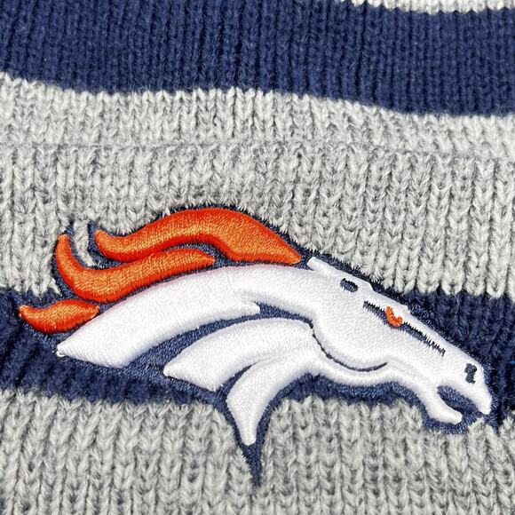 Denver Broncos 47’ Beanie Hat Cap Knit Cuffed Gray Navy Blue Stripped Mens Thick - Picture 3 of 8